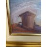 QUADRO DIPINTO OLIO TAVOLA Carlo Monti PAESAGGIO Arona CORSO TETTI Lago Maggiore