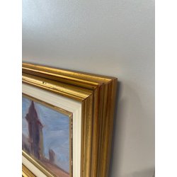 QUADRO DIPINTO OLIO TAVOLA Carlo Monti PAESAGGIO Arona CORSO TETTI Lago Maggiore