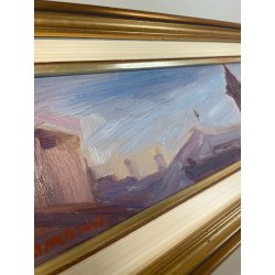 QUADRO DIPINTO OLIO TAVOLA Carlo Monti PAESAGGIO Arona CORSO TETTI Lago Maggiore