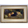DIPINTO OLIO TELA Guido Bertini NATURA MORTA UVA MELAGRANA CASTAGNE BANANA '900