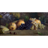 DIPINTO OLIO TELA Guido Bertini NATURA MORTA UVA MELAGRANA CASTAGNE BANANA '900