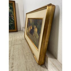 DIPINTO OLIO TELA Guido Bertini NATURA MORTA UVA MELAGRANA CASTAGNE BANANA '900