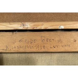 DIPINTO OLIO TELA Guido Bertini NATURA MORTA UVA MELAGRANA CASTAGNE BANANA '900
