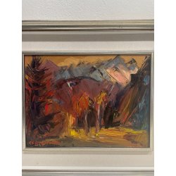 QUADRO DIPINTO olio tela Carlo Monti Arona Lago Maggiore PAESAGGIO MONTANO BOSCO