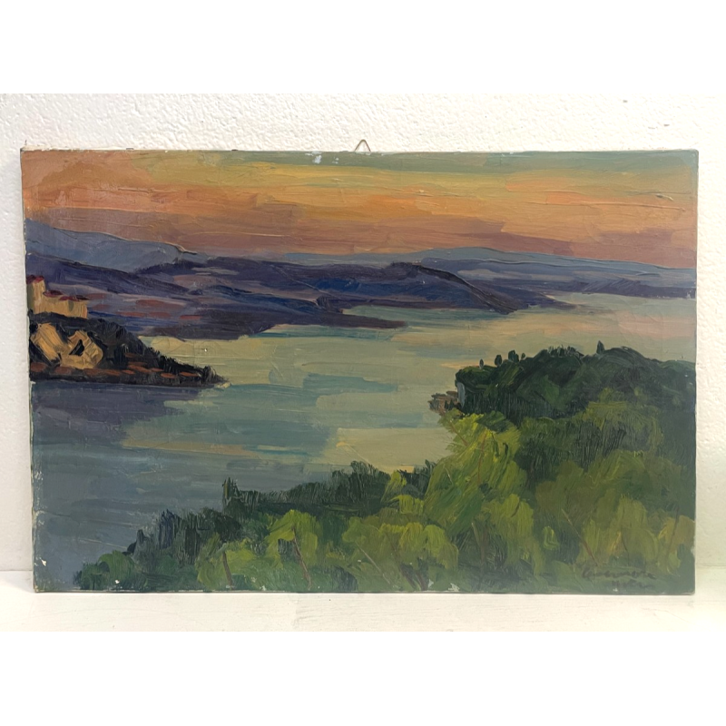 QUADRO DIPINTO olio tela PAESAGGIO Arona Lago Maggiore CASTELLO ANGERA DAGNENTE