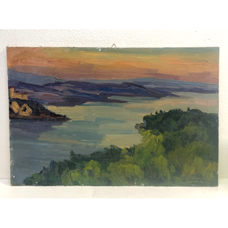 QUADRO DIPINTO olio tela PAESAGGIO Arona Lago Maggiore CASTELLO ANGERA DAGNENTE