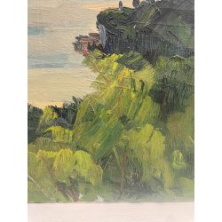 QUADRO DIPINTO olio tela PAESAGGIO Arona Lago Maggiore CASTELLO ANGERA DAGNENTE