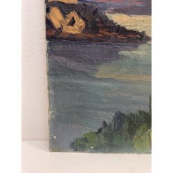 QUADRO DIPINTO olio tela PAESAGGIO Arona Lago Maggiore CASTELLO ANGERA DAGNENTE