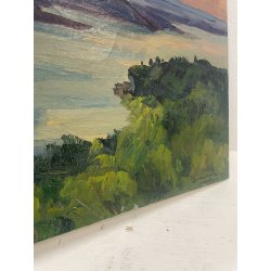 QUADRO DIPINTO olio tela PAESAGGIO Arona Lago Maggiore CASTELLO ANGERA DAGNENTE
