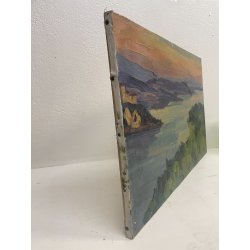 QUADRO DIPINTO olio tela PAESAGGIO Arona Lago Maggiore CASTELLO ANGERA DAGNENTE