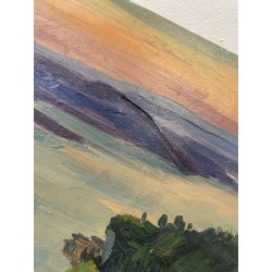 QUADRO DIPINTO olio tela PAESAGGIO Arona Lago Maggiore CASTELLO ANGERA DAGNENTE