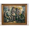ANTICO DIPINTO OLIO Ivan Gorini SCENA GENERE INTERNO OSTERIA FIGURE TAVOLO '900