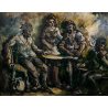 ANTICO DIPINTO OLIO Ivan Gorini SCENA GENERE INTERNO OSTERIA FIGURE TAVOLO '900