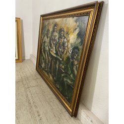ANTICO DIPINTO OLIO Ivan Gorini SCENA GENERE INTERNO OSTERIA FIGURE TAVOLO '900