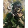 ANTICO DIPINTO OLIO Ivan Gorini SCENA GENERE INTERNO OSTERIA FIGURE TAVOLO '900