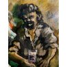 ANTICO DIPINTO OLIO Ivan Gorini SCENA GENERE INTERNO OSTERIA FIGURE TAVOLO '900