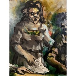ANTICO DIPINTO OLIO Ivan Gorini SCENA GENERE INTERNO OSTERIA FIGURE TAVOLO '900