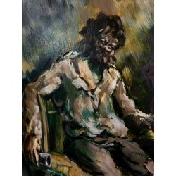 ANTICO DIPINTO OLIO Ivan Gorini SCENA GENERE INTERNO OSTERIA FIGURE TAVOLO '900