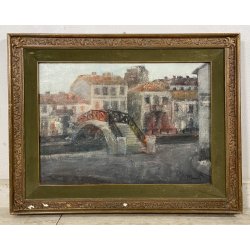 QUADRO DIPINTO OLIO TELA A. Monti SCORCIO NAVIGLIO San Cristoforo VECCHIA MILANO