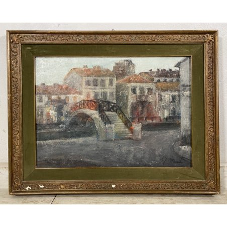 QUADRO DIPINTO OLIO TELA A. Monti SCORCIO NAVIGLIO San Cristoforo VECCHIA MILANO