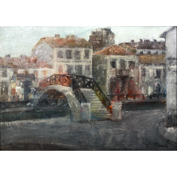 QUADRO DIPINTO OLIO TELA A. Monti SCORCIO NAVIGLIO San Cristoforo VECCHIA MILANO