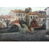 QUADRO DIPINTO OLIO TELA A. Monti SCORCIO NAVIGLIO San Cristoforo VECCHIA MILANO