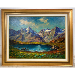 QUADRO DIPINTO OLIO M. Mangiarini PAESAGGIO MONTANO CORNI di NEFELGIU' FORMAZZA