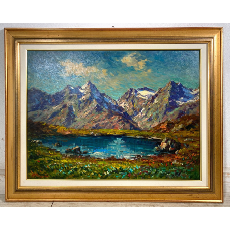 QUADRO DIPINTO OLIO M. Mangiarini PAESAGGIO MONTANO CORNI di NEFELGIU' FORMAZZA