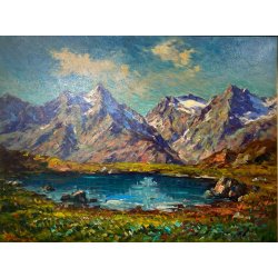 QUADRO DIPINTO OLIO M. Mangiarini PAESAGGIO MONTANO CORNI di NEFELGIU' FORMAZZA