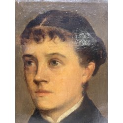 ANTICO QUADRO RITRATTO DIPINTO OLIO SU TELA EPOCA '800 GIOVANE DONNA NOBILE OLD