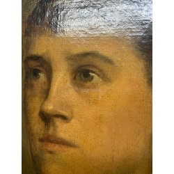 ANTICO QUADRO RITRATTO DIPINTO OLIO SU TELA EPOCA '800 GIOVANE DONNA NOBILE OLD