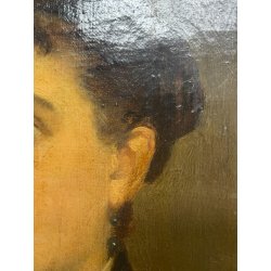 ANTICO QUADRO RITRATTO DIPINTO OLIO SU TELA EPOCA '800 GIOVANE DONNA NOBILE OLD