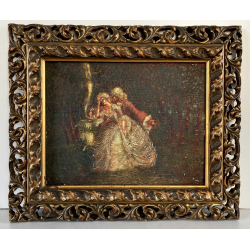 ANTICO QUADRO DIPINTO OLIO Vittorio Zecchin Dolci parole SCENA GALANTE nel BOSCO