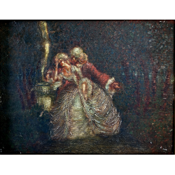 ANTICO QUADRO DIPINTO OLIO Vittorio Zecchin Dolci parole SCENA GALANTE nel BOSCO