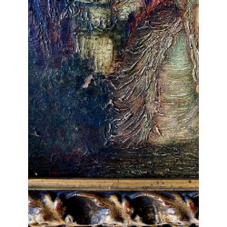 ANTICO QUADRO DIPINTO OLIO Vittorio Zecchin Dolci parole SCENA GALANTE nel BOSCO
