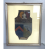 ANTICO QUADRO STEMMA NOBILIARE CUOIO '800 40x33 CM SCUDO ELMO STAMBECCO CORVO