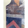 ANTICO QUADRO STEMMA NOBILIARE CUOIO '800 40x33 CM SCUDO ELMO STAMBECCO CORVO