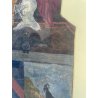ANTICO QUADRO STEMMA NOBILIARE CUOIO '800 40x33 CM SCUDO ELMO STAMBECCO CORVO