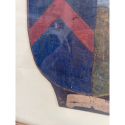 ANTICO QUADRO STEMMA NOBILIARE CUOIO '800 40x33 CM SCUDO ELMO STAMBECCO CORVO