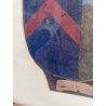 ANTICO QUADRO STEMMA NOBILIARE CUOIO '800 40x33 CM SCUDO ELMO STAMBECCO CORVO