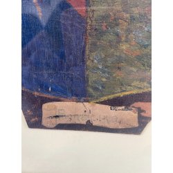 ANTICO QUADRO STEMMA NOBILIARE CUOIO '800 40x33 CM SCUDO ELMO STAMBECCO CORVO