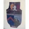 ANTICO QUADRO STEMMA NOBILIARE CUOIO '800 40x33 CM SCUDO ELMO STAMBECCO CORVO