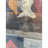 ANTICO QUADRO STEMMA NOBILIARE CUOIO '800 40x33 CM SCUDO ELMO STAMBECCO CORVO