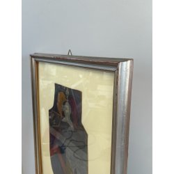 ANTICO QUADRO STEMMA NOBILIARE CUOIO '800 40x33 CM SCUDO ELMO STAMBECCO CORVO