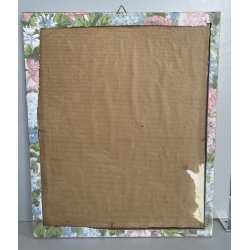ANTICO QUADRO STEMMA NOBILIARE CUOIO '800 40x33 CM SCUDO ELMO STAMBECCO CORVO