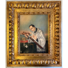 ANTICO DIPINTO OLIO TELA San Luigi Gonzaga GIGLI CORONA TESCHIO RELIGIOSO '800