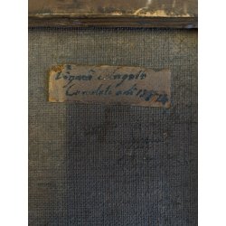 ANTICO DIPINTO OLIO TELA San Luigi Gonzaga GIGLI CORONA TESCHIO RELIGIOSO '800
