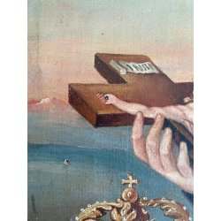 ANTICO DIPINTO OLIO TELA San Luigi Gonzaga GIGLI CORONA TESCHIO RELIGIOSO '800
