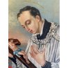 ANTICO DIPINTO OLIO TELA San Luigi Gonzaga GIGLI CORONA TESCHIO RELIGIOSO '800
