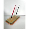 antico STILOFORO DESIGN anni 1950 CRISTALLO legno 2 PENNE a SFERA set SCRIVANIA